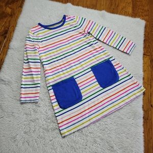 Mini Boden Rainbow Striped Dress Kids 8-9Y Pockets Long Sleeve